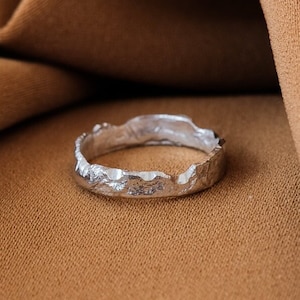 Textured silver ring Alternative engagement ring, Mountain ring Cool rings for men Rustic ring Unisex ring Unique wedding ring, Thumb ring