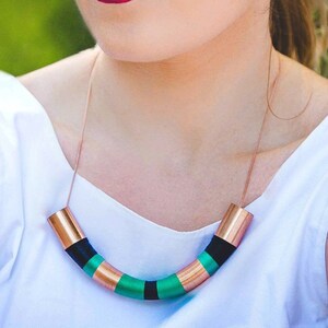 Jewelry gift for girlfriend, Emerald green Statement necklace,  Rose gold chunky necklace, Turquoise necklace, African statement jewelry