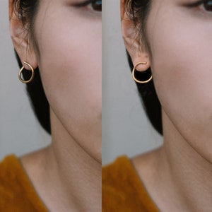 Tiny gold hoop earrings Mini hoops Gold plated small hoop earrings Gold stud earrings Tiny gold hoops Mini gold hoop earrings Gift for her image 2