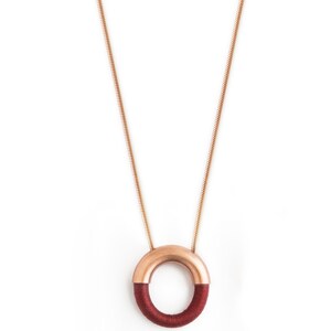 Open circle necklace, Simple circle necklace, Red necklace, Simple rose gold necklace, Large round pendant necklace, Unique gifts for women Red
