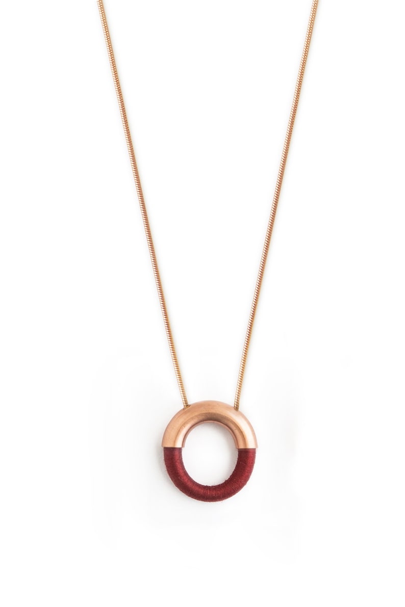 Open circle necklace, Simple circle necklace, Red necklace, Simple rose gold necklace, Large round pendant necklace, Unique gifts for women Red