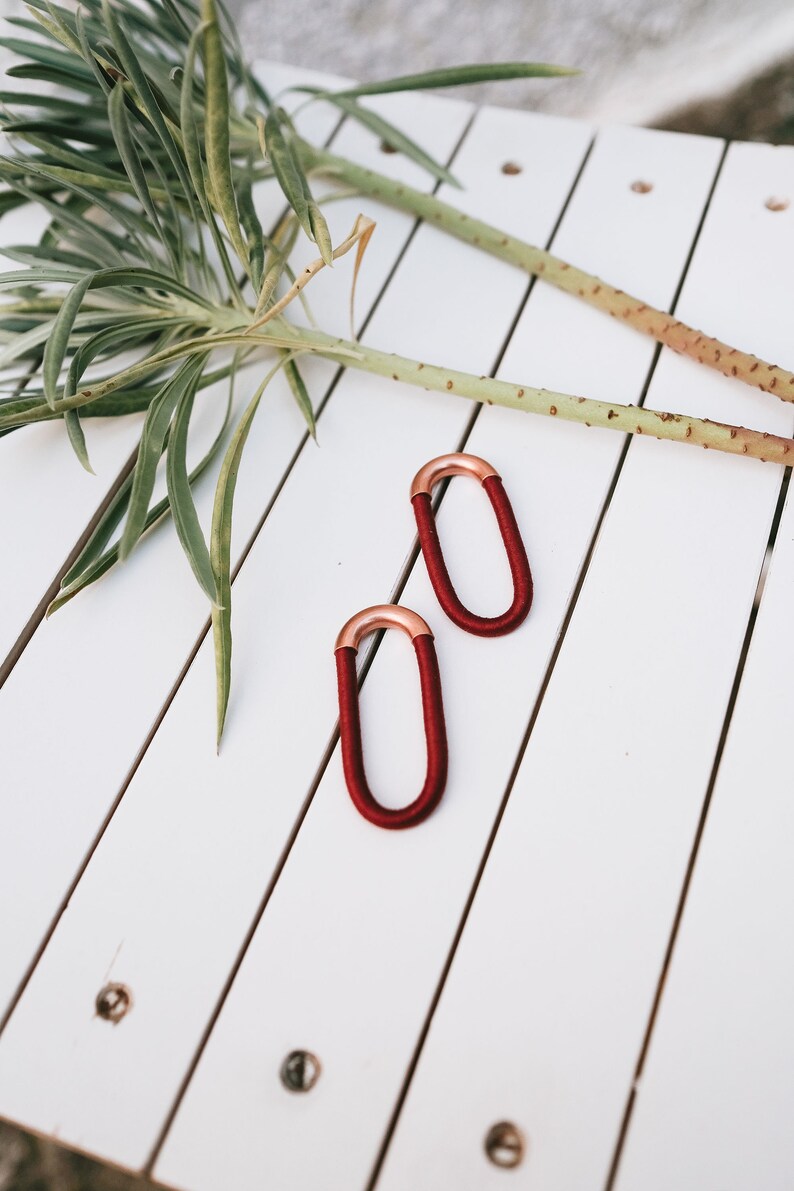 Long statement earrings red African earrings for women, Oversized earrings Rose gold and Red geometric earrings extra large, Long oval studs image 4