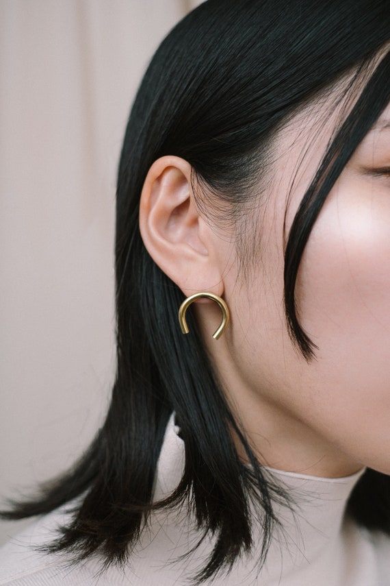 Open Circle Stud Earrings Open Hoop Stud Earrings U Shaped Studs