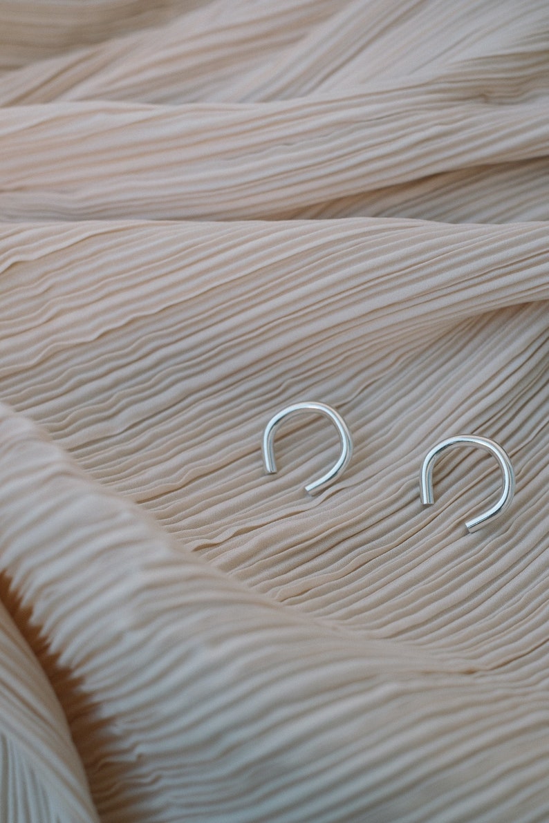 Open circle stud earrings Open hoop stud earrings U shaped studs Edgy modern earrings Hipster earrings Large stud earrings Arc earrings sterling silver