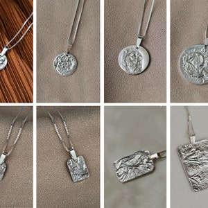 Sterling silver layered necklace Layering silver necklace set of 2 Silver pendants for necklaces Silver medallion necklace Hammered pendant