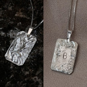 Silver personalized necklace with initial, Custom necklace silver rectangle pendant, Personalized pendant necklace, Engraved gift for her