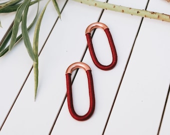 Long statement earrings red African earrings for women, Oversized earrings Rose gold and Red geometric earrings extra large, Long oval studs