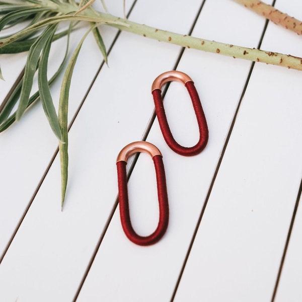 Long statement earrings red African earrings for women, Oversized earrings Rose gold and Red geometric earrings extra large, Long oval studs