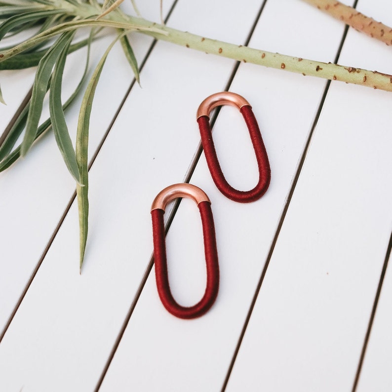 Long statement earrings red African earrings for women, Oversized earrings Rose gold and Red geometric earrings extra large, Long oval studs image 1