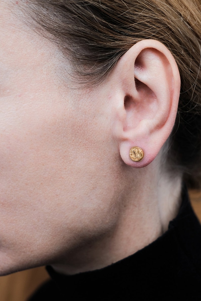 Hammered stud earrings gold, Small Gold stud earrings, Small studs earrings, Dainty gold studs, Unique stud earrings, Circle stud earrings image 6