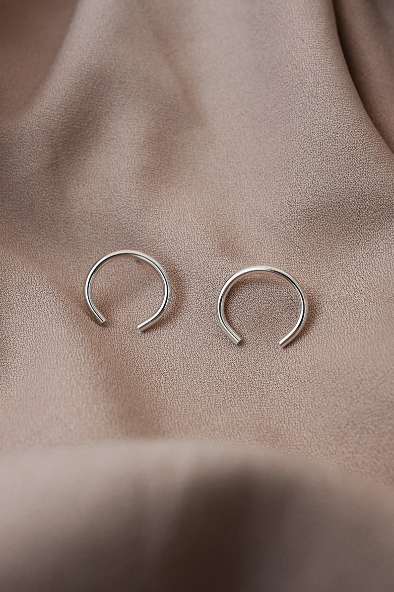 Small silver stud earrings Minimalist earrings Half hoop earrings Simple silver earrings Hipster earrings Cool earrings Minimal accessories image 1