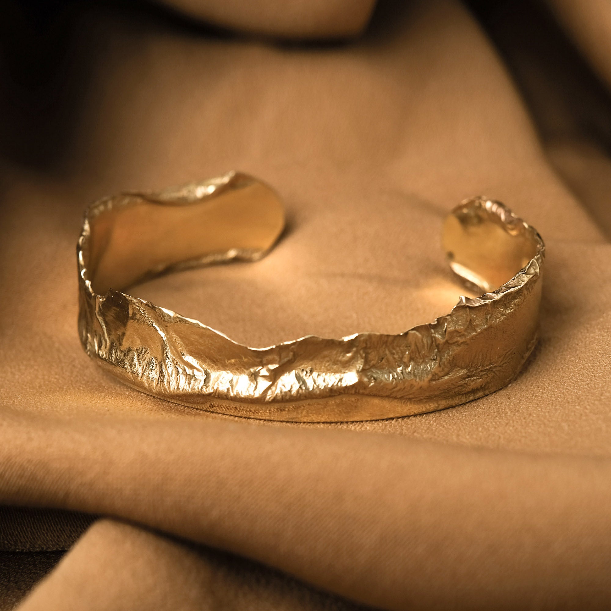 Solid Gold Cuff Bracelet 14k Gold Organic Bangle 