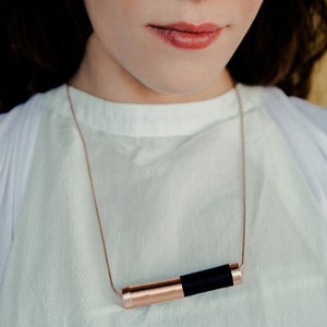 Minimalist statement necklace geometric Statement necklace Black and rose gold assymetric necklace, Cool necklace, Modern geometric necklace