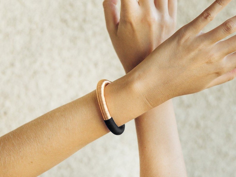 Gift for Architect, Rose gold Bracelet For Women, Black statement bracelet, Contemporary jewelry, Girlfriend gift image 1