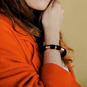 Black and gold cuff bracelet for women, Copper Jewelry Gifts for her, Adjustable bracelet, Black bracelet, Black and Rose gold cuff bracelet