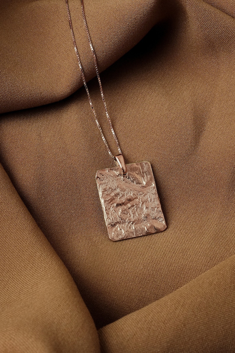 Large rose gold pendant necklace, Big square pendant large Square medallion necklace, Rectangle necklace, Huge charm necklace Chunky pendant 18k rose gold plated