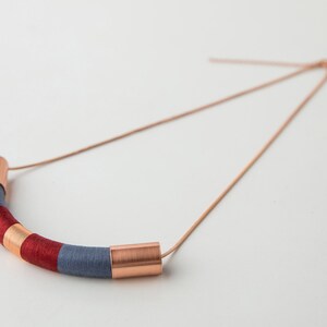 Blue and red bib necklace, Gift for her, Rose gold Statement Necklace, Red curved necklace, Statement Jewellery image 2