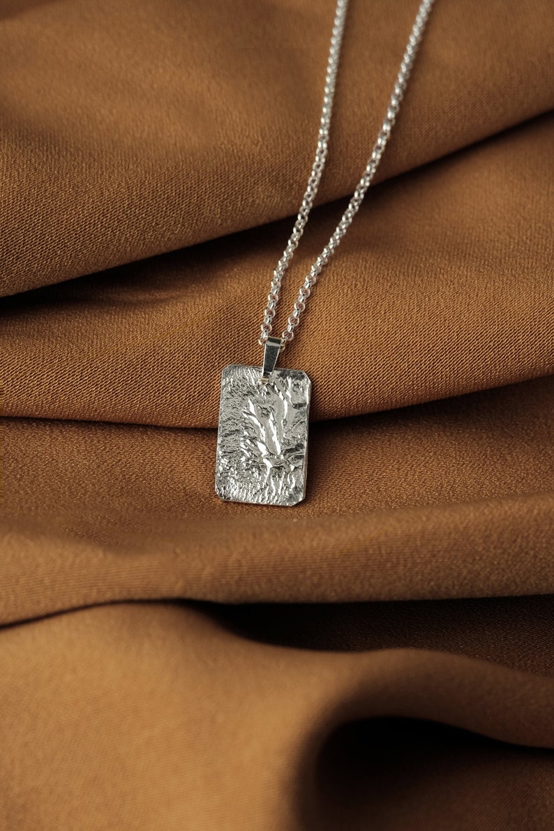 Silver mens necklace pendant, Mens silver necklace for men, Boyfriend gift for men, Rectangle pendant, Square pendant, Mens jewelry for men image 1