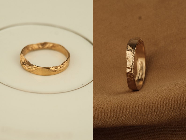 Einzigartiger Ring Gold gehämmert Ring, Gehämmert Goldring, Goldring für Frauen, Minimalist Ring, Rustikaler Goldring, Stapelring Gold, Goldring Bild 7