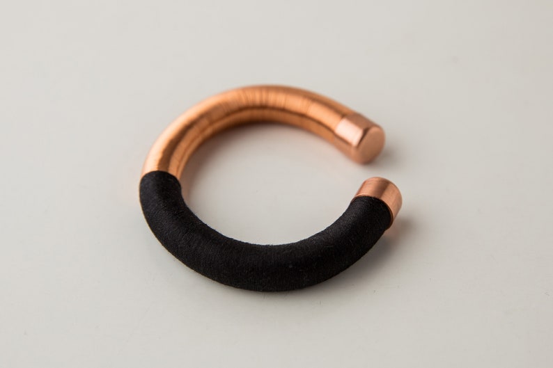 Gift for Architect, Rose gold Bracelet For Women, Black statement bracelet, Contemporary jewelry, Girlfriend gift image 3