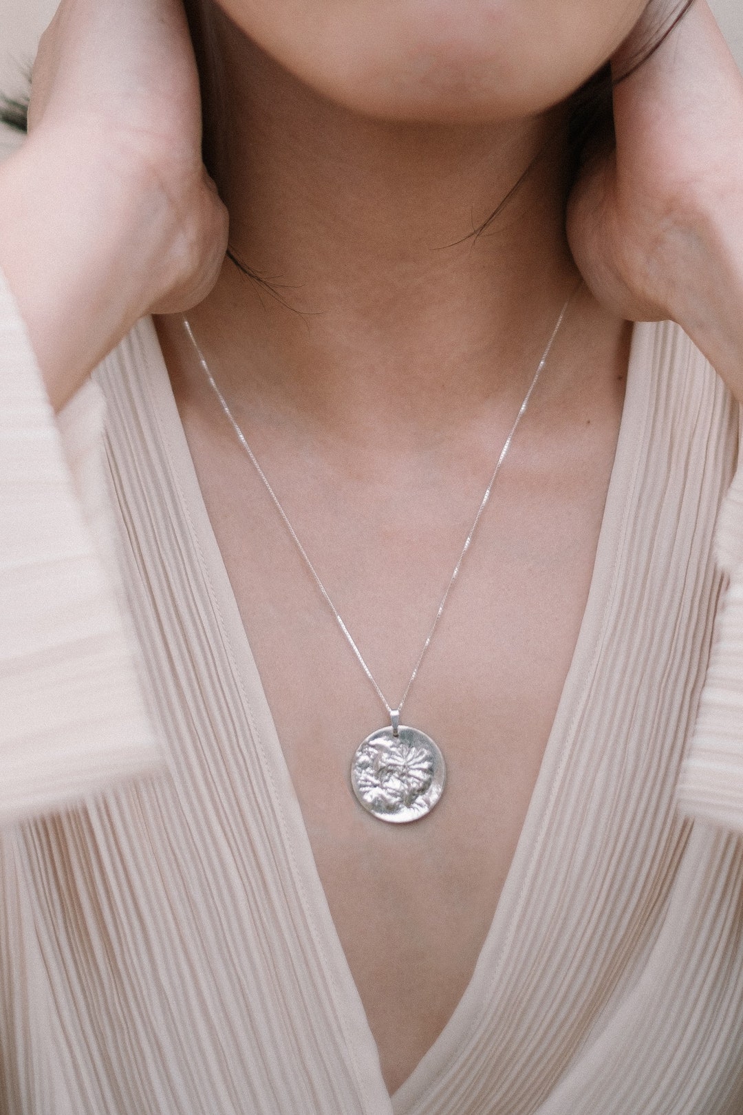 ネックレス・チョーカー Coin/Medallion Silver & Brass Pendant with Chain Necklace il_fullxfull.4076001343_99zk.jpg