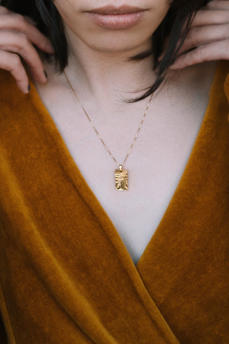 Minimal gold necklace OOAK Layered dainty necklace Square pendant Square medallion necklace Rectangle pendant necklace Everyday necklace zdjęcie 2