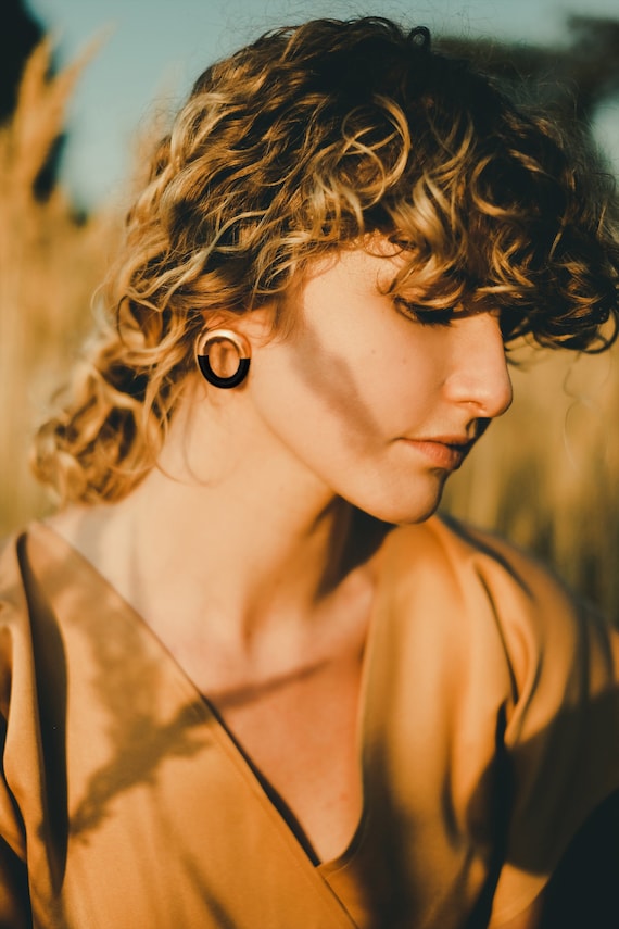 Big Rose Gold Circle Studs Black and Rose Gold Stud Earrings