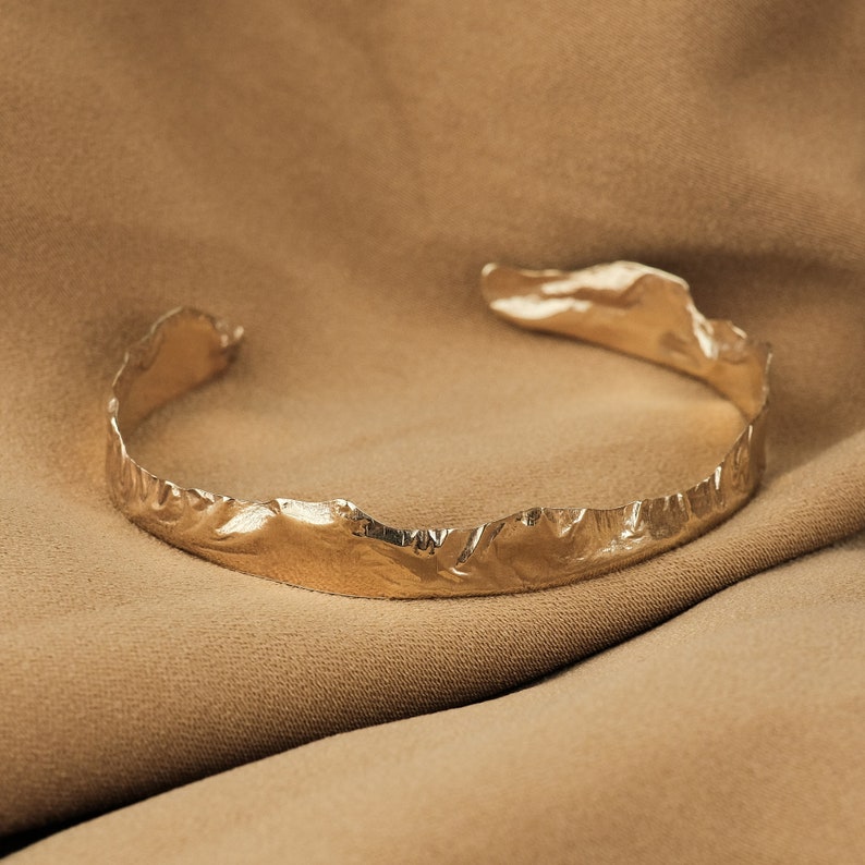 Large gold bracelet cuff, Hammered gold cuff bracelet, Unique bracelet, Rustic jewelry, Wide cuff bracelet gold Big bracelet, Open bangle image 1
