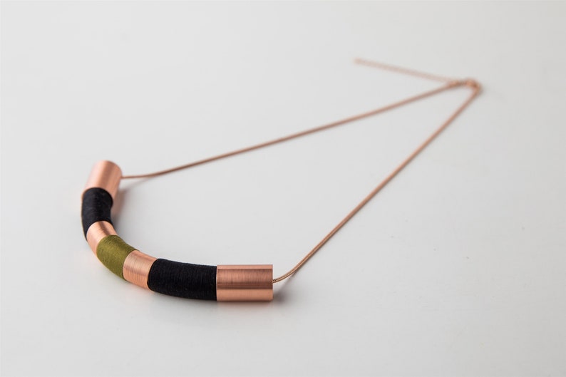 Minimalist statement necklace geometric Olive green statement necklace rose gold black Mothers day gift for mom necklace cocktail necklace image 1