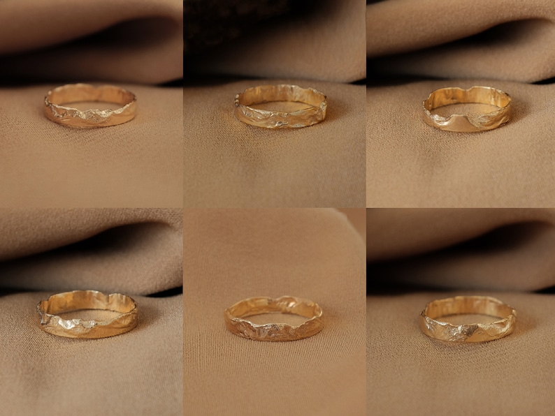 Einzigartiger Ring Gold gehämmert Ring, Gehämmert Goldring, Goldring für Frauen, Minimalist Ring, Rustikaler Goldring, Stapelring Gold, Goldring Bild 2