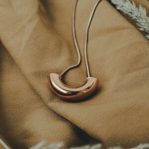 Modern Rose Gold Necklace with curved pendant and snake chain, Big minimalist necklace Geometric Necklaces For Women, Cool jewelry for women image 2