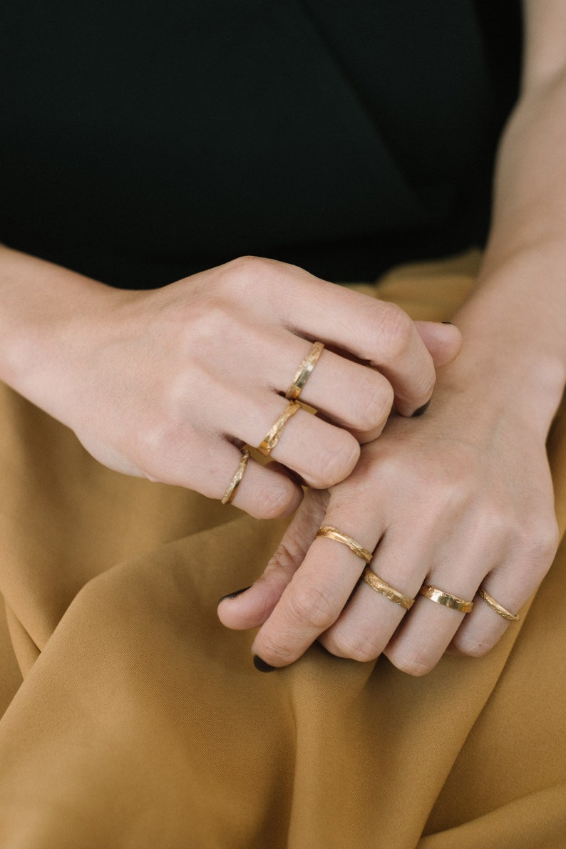 Organic gold rings for women, Unique ring Gold hammered ring, Minimalist Textured ring, Rustic gold ring, Gold stacking ring, Gold band ring image 5