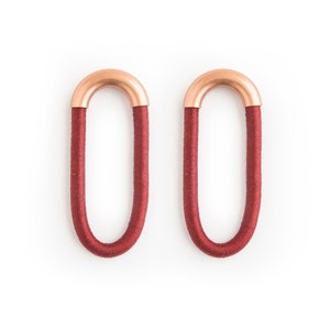 Long statement earrings red African earrings for women, Oversized earrings Rose gold and Red geometric earrings extra large, Long oval studs image 3