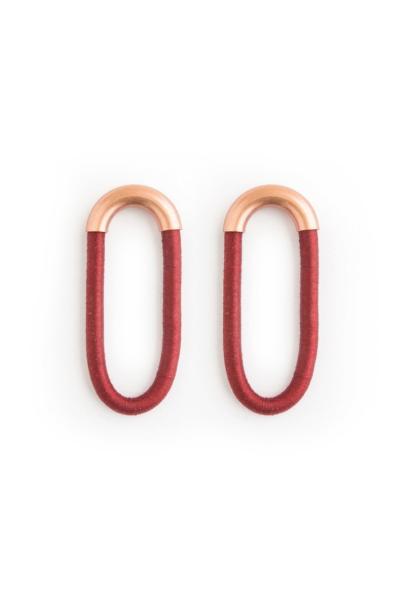 Long statement earrings red African earrings for women, Oversized earrings Rose gold and Red geometric earrings extra large, Long oval studs Red