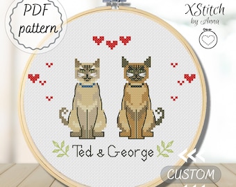 Custom cat commission portrait small cross stitch pattern cat lover gift cat mom gift cat loss gift personalized pet ornament