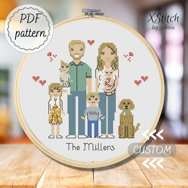 Personalized family portrait from photo mother from daughter gift Custom cross stitch pattern step mom gift