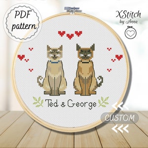 Custom cat commission portrait small cross stitch pattern cat lover gift cat mom gift cat loss gift personalized pet ornament