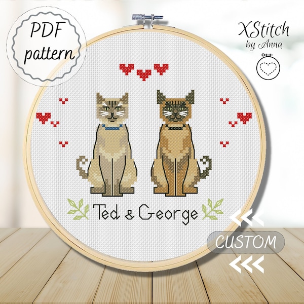 Custom cat commission portrait small cross stitch pattern cat lover gift cat mom gift cat loss gift personalized pet ornament