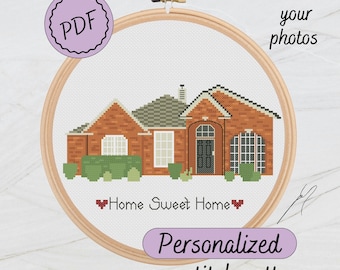 Custom house portrait - cross stitch PDF pattern  - personalized housewarming gift for parents