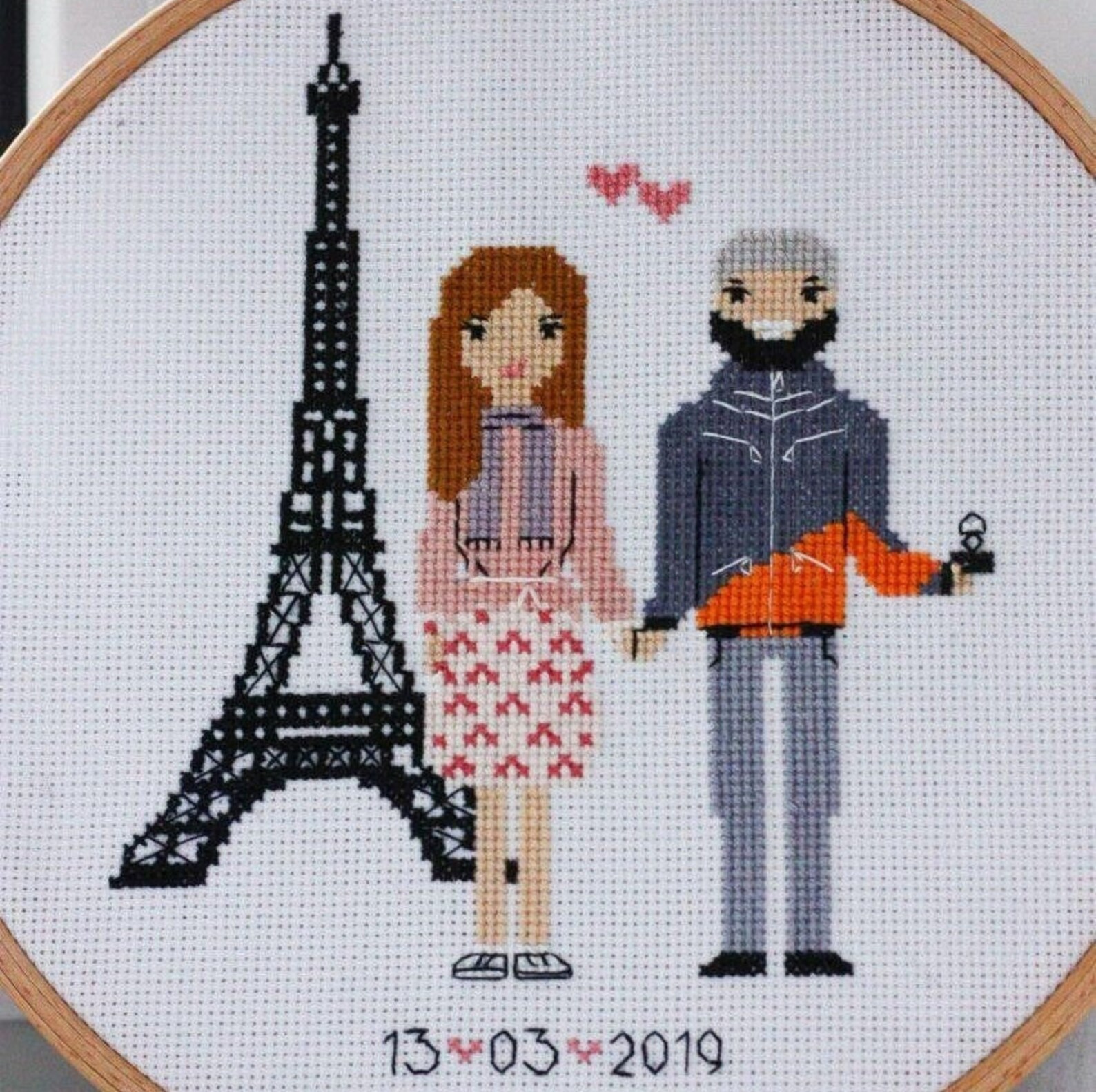 Cross stitch couple engagement gift 1 year anniversary 2nd Etsy