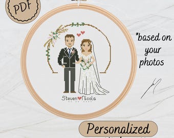 Custom wedding newlywed gift for couple - cross stitch pattern PDF commission portrait, cotton anniversary gift