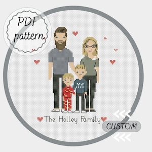 Patrón de punto de cruz de retrato familiar, aniversario de algodón, 10.º aniversario