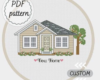 Custom house portrait pdf cross stitch pattern personalized housewarming gift for couple newlywed new home gift