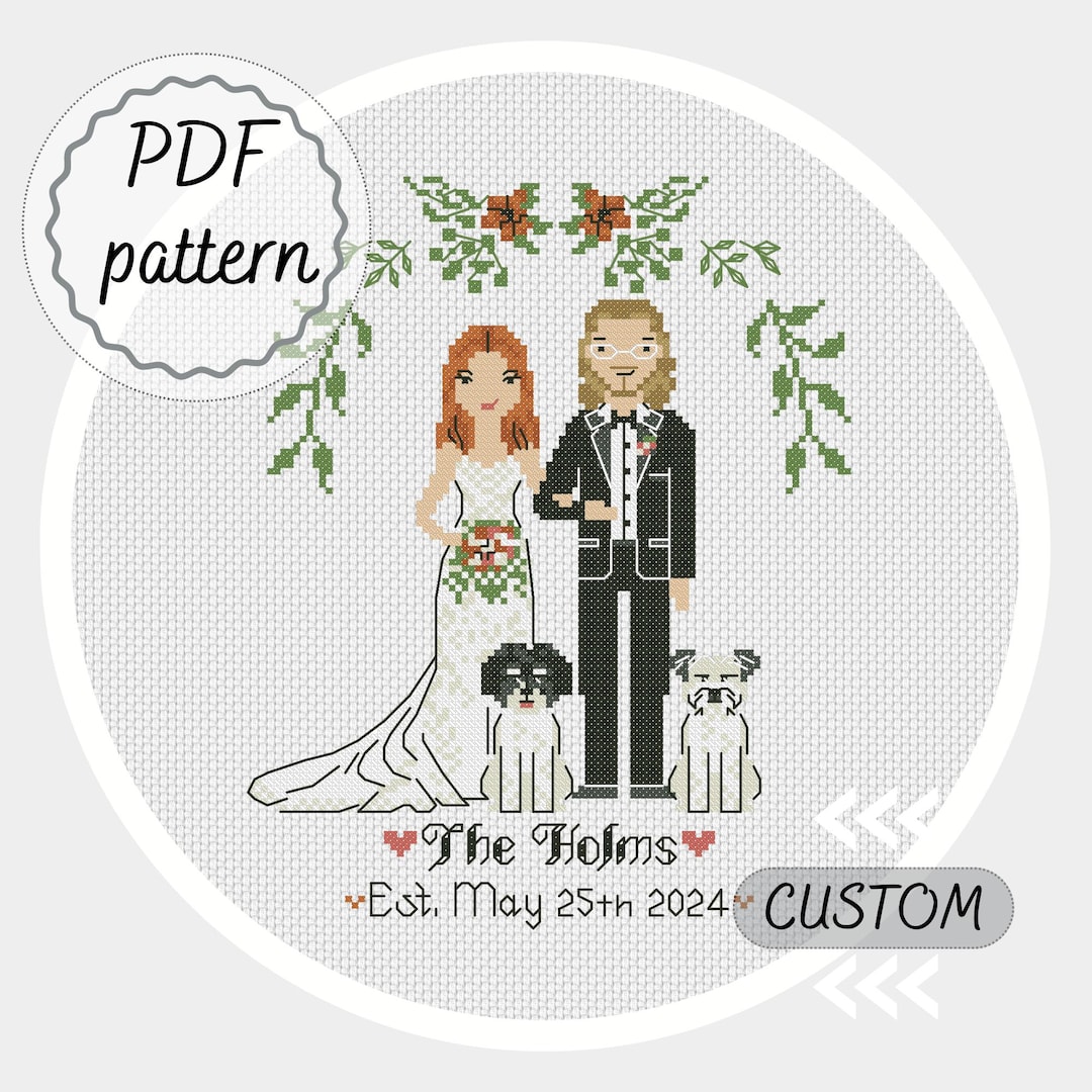 Personalized Just Married Gift Family Cross Stitch PDF Pattern Custom ...