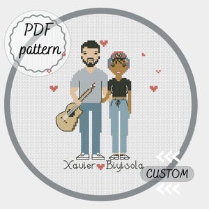 Custom couple portrait cross stitch pattern girlfriend relationship gifts best friend 4 year linen anniversary gift
