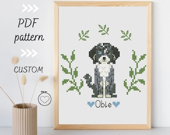 Custom pet portrait commission modern cross stitch pattern dog lover gift cat owner gift birthday gift for sister