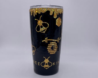 Bee kind travel cup with straw and bee kind glitter tumbler personalized teacher gifts, inspirational tumbler cups, honey bee gifts for her