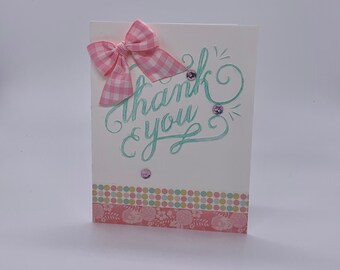 Thank you card with ribbon and floral embellishments