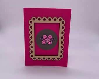 Quilled flower card with wooden frame for any occasion