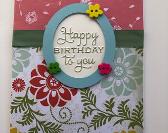 Happy birthday to you embossed card with buttons